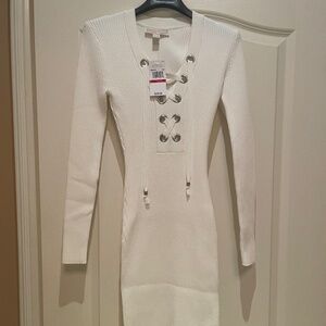 NWT Michael Kors White Ribbed Stretch Viscose Midi Dress